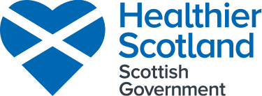 blue and white heart saltire, Healthier Scotland Scottish Government logo